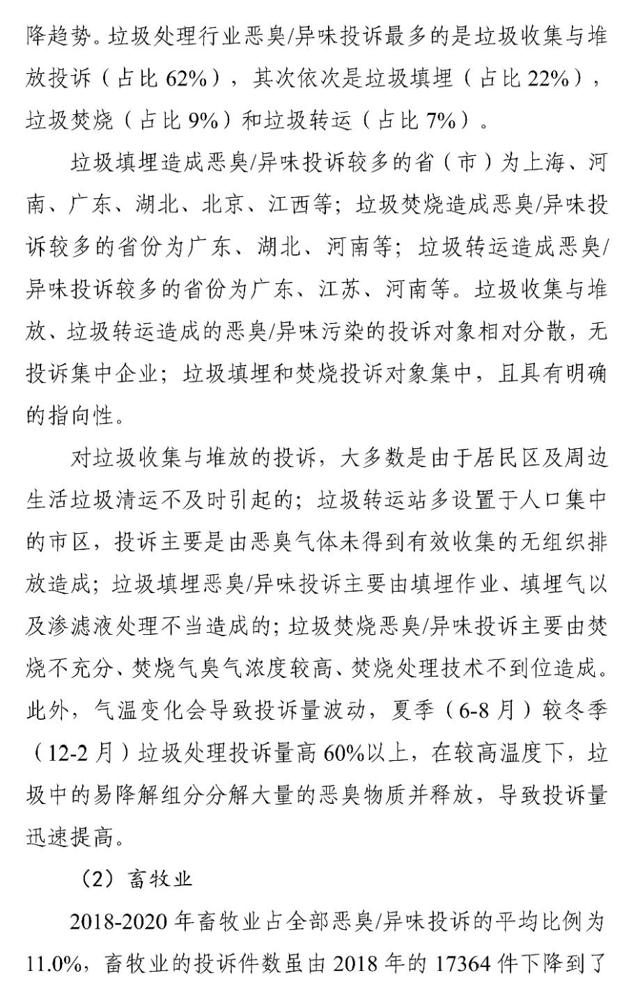 國家生態環境部關于印發《2018-2020年全國惡臭/異味污染投訴情況分析》報告